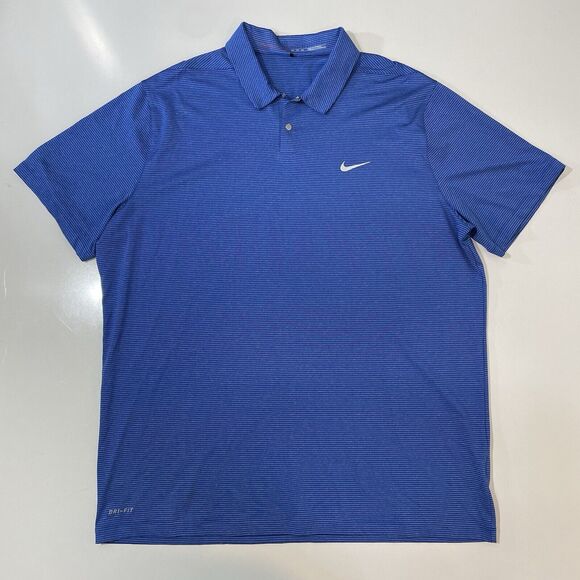 Nike Dri Fit Tiger Woods Collection Snap Golf Polo Blue Striped Men's 2XL XXL - Picture 1 of 7
